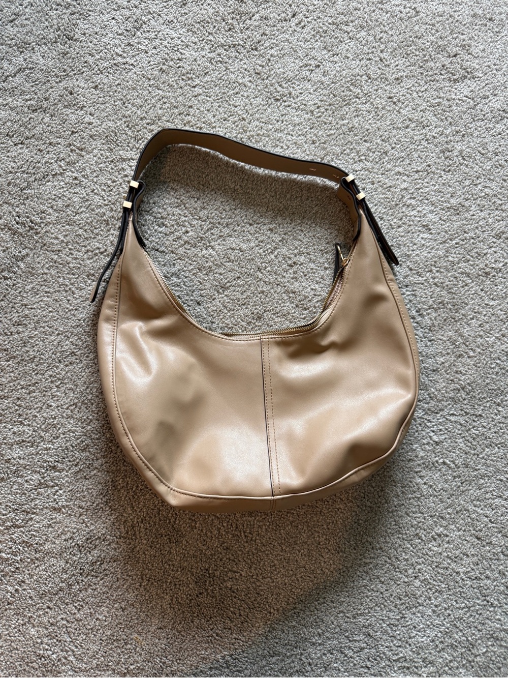 Classic Neutral Hobo Bag - Beige Leather-Style Shoulder Bag